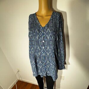 Coldwater Creek Women's Blue Paisley V-Neck Blouse - Size PM